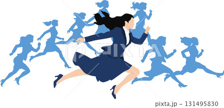 1位でゴールテープを切った女性のイラスト	 131495830