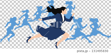 1位でゴールテープを切った女性のイラスト	 131495830