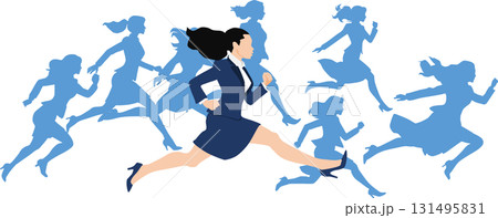 1位でゴールテープを切った女性のイラスト 1位でゴールテープを切った女性のイラスト 131495831