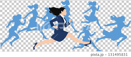 一位女士率先衝過終點線的插圖 131495831