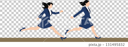 Illustration of a woman crossing the finish line in first place 131495832