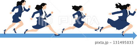 1位でゴールテープを切った女性のイラスト	 131495833