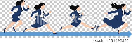 1位でゴールテープを切った女性のイラスト	 131495833