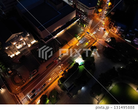 鹿児島市中央公民館前の58号線の夜景の空撮 131495888