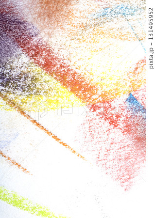 Abstract Swirls and lines made with soft pastel crayon on white background rainbow colour creative brush stroke 131495952