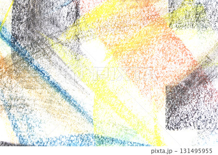 Abstract Swirls and lines made with soft pastel crayon on white background rainbow colour creative brush stroke 131495955