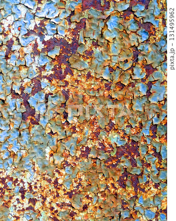 Heavy Metal Rust Texture in Blues and Orange Peeling Patana 131495962