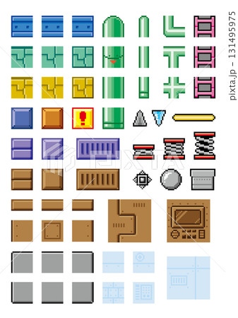 ゲーム風ドット絵 メカニック背景パーツセット ゲーム風ドット絵 メカニック背景パーツセット 131495975