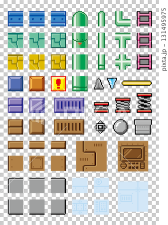 ゲーム風ドット絵 メカニック背景パーツセット ゲーム風ドット絵 メカニック背景パーツセット 131495975