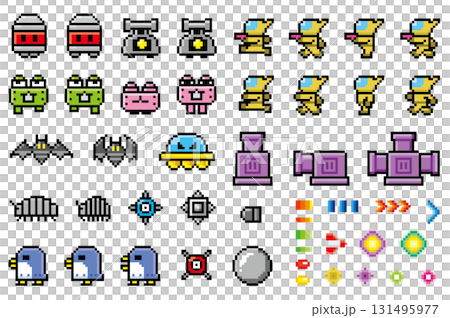 遊戲風格的像素藝術機械敵人角色集 遊戲風格的像素藝術機械敵人角色集 131495977