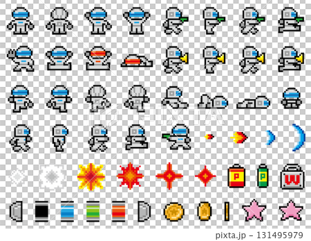 Game-style pixel art mechanic character set Game-style pixel art mechanic character set 131495979