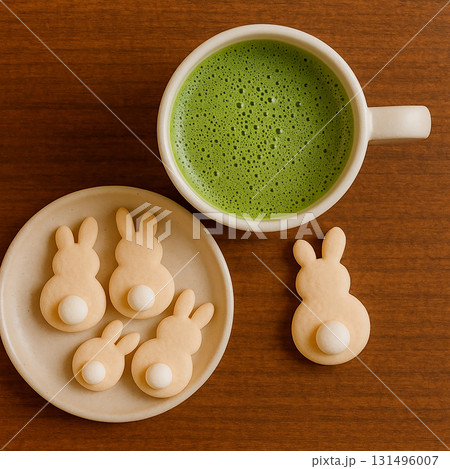 うさぎクッキーと抹茶ラテのティータイム 131496007