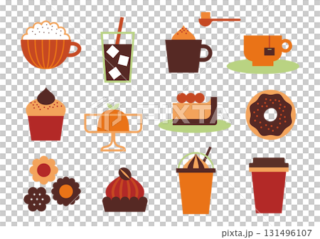 Cute cafe coffee and snack illustration set 131496107