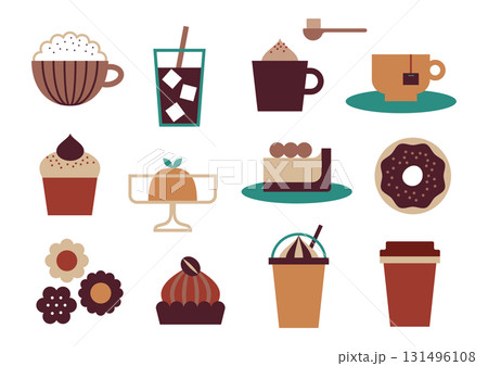 かわいいおやつとコーヒーのアイコンセット 131496108