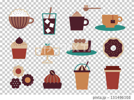 かわいいおやつとコーヒーのアイコンセット 131496108