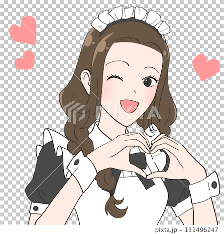 手でハートを作るメイドカフェの女の子のイラスト 手でハートを作るメイドカフェの女の子のイラスト 131496247