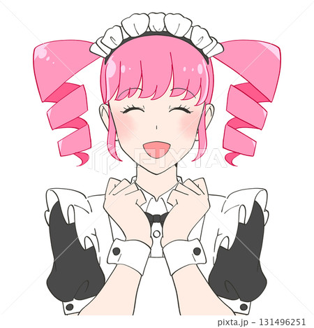 笑顔で喜ぶメイドカフェの女の子のイラスト 笑顔で喜ぶメイドカフェの女の子のイラスト 131496251