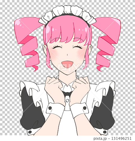 笑顔で喜ぶメイドカフェの女の子のイラスト 笑顔で喜ぶメイドカフェの女の子のイラスト 131496251