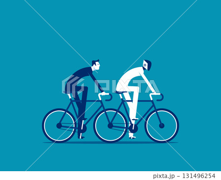 AI connection. Man and robot riding a tandem bike 131496254