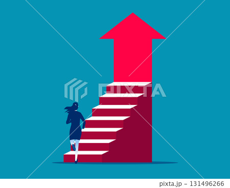 Employee worker running from ladder to rising arrow 131496266