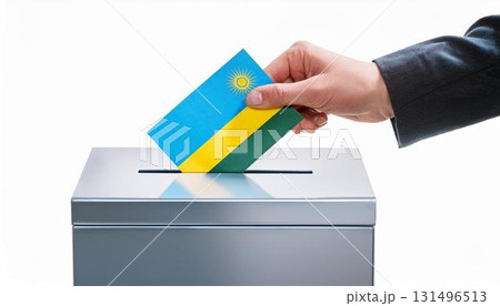 ルワンダの国旗の投票用紙を投票する手と投票箱。選挙。 131496513
