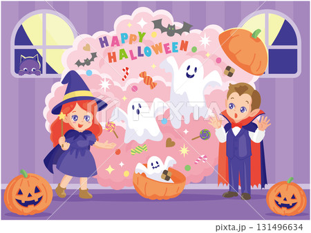 魔法使いが魔法で吸血鬼を驚かすHalloweenの夜 131496634