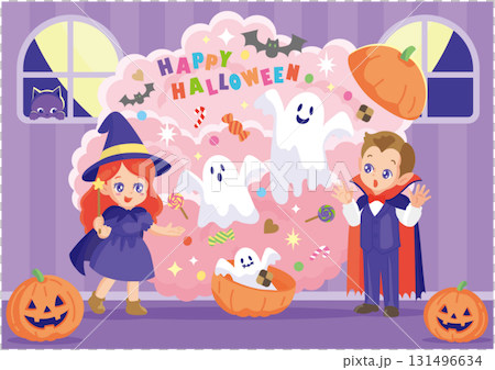 萬聖節之夜，巫師用魔法嚇唬吸血鬼 131496634