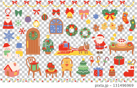 アットホームなかわいいクリスマスのイラスト素材セット 131496969