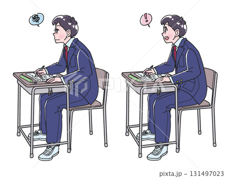 机で学習する制服を着た男子生徒の全身イラスト わかったバージョンとわからないバージョン 机で学習する制服を着た男子生徒の全身イラスト わかったバージョンとわからないバージョン 131497023