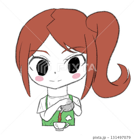 温かいお茶を注いでいるエプロンを着た女の子 温かいお茶を注いでいるエプロンを着た女の子 131497079