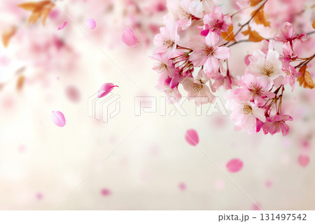 桜が舞う春の風景背景｜淡く優しい光に包まれた花びらの情景イメージ 131497542
