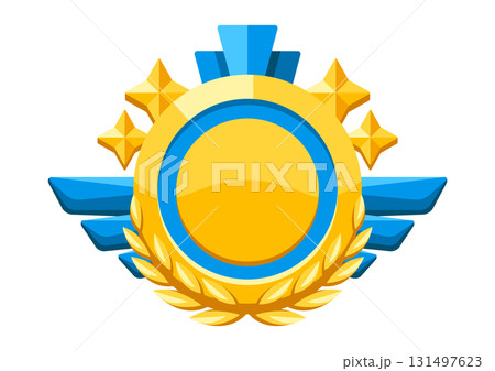 Gold medal with laurel leaves and wings. Game award for the winners. Illustration of prize for sports competitions. Gold medal with laurel leaves and wings. Game award for the winners. Illustration of prize for sports competitions. 131497623