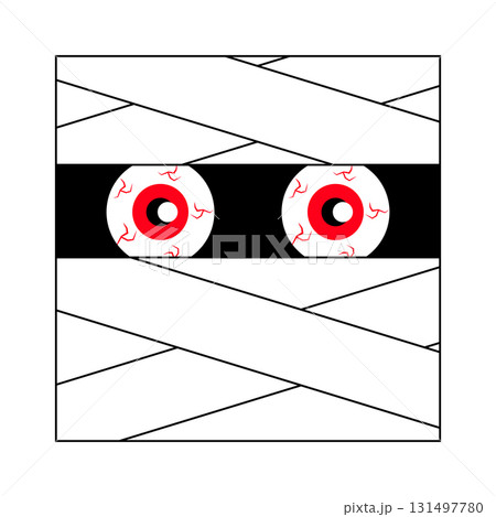 Scary Cartoon Mummy Face with Red Eyes Vector Illustration. Perfect for Halloween decorations, party invitations, posters, stickers or themed digital content. Scary Cartoon Mummy Face with Red Eyes Vector Illustration. Perfect for Halloween decorations, party invitations, posters, stickers or themed digital content. 131497780