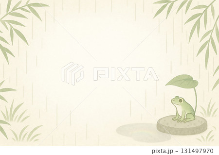 雨の庭にたたずむアマガエルと竹の和風フレーム 雨の庭にたたずむアマガエルと竹の和風フレーム 131497970