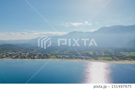 Paradise Greek island Crete from drone panoramic view in clear weather. 131497975