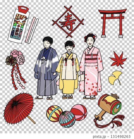 Shichi-Go-San hand-drawn illustration set 131498263