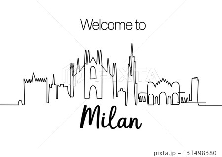 Milan City Skyline Single Line Drawing Vector. Travel to Italy Famous Landmark Vector Illustration. Milan City Skyline Single Line Drawing Vector. Travel to Italy Famous Landmark Vector Illustration. 131498380