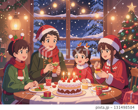 クリスマスパーティーを楽しむ家族2 131498584