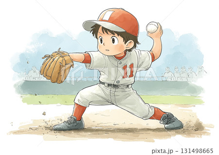 野球 ピッチャーが投球フォームに入るシーン 131498665