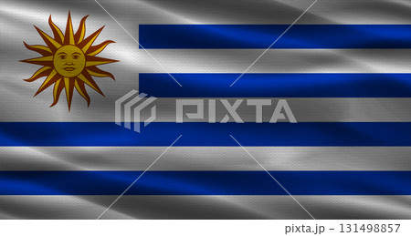 Uruguay flag with fabric texture. Realistic flag of Uruguay waving 131498857