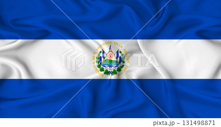 Realistic El Salvador flag waving. Close up of flag of El Salvador with cloth texture Realistic El Salvador flag waving. Close up of flag of El Salvador with cloth texture 131498871