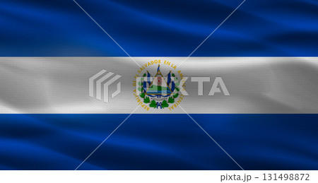 El Salvador flag with fabric texture. Realistic flag of El Salvador waving El Salvador flag with fabric texture. Realistic flag of El Salvador waving 131498872