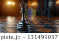 chess or chess piece concept. Black chess queen board with digital security shield glowing background, symbolizing strategy 131499037