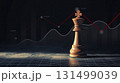 chess or chess piece concept. Wooden king chess piece stands tall on dark graph background symbolizing strategy and power 131499039