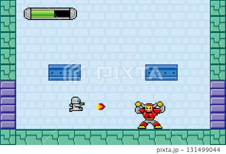 ゲーム風ドット絵　メカニックボス戦画面 131499044