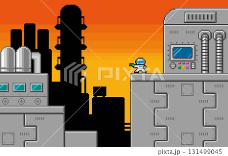 ゲーム風ドット絵　メカニックタイトル画面 131499045