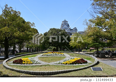 公園の花壇と連立式天守（姫路城） 131499433
