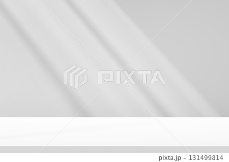 Limbo bg with shadow from window on wall and sunlight across empty studio background for minimalist product presentation. Clean interior space with natural light patterns and soft gradient effects. 131499814
