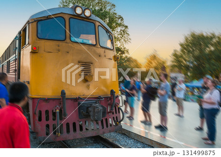 Train locomotive arrive to train rail station Train locomotive arrive to train rail station 131499875