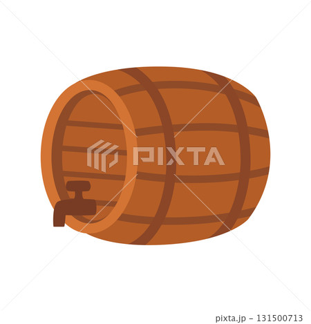 Wooden barrel with tap. Isolated white background. Flat style vector illustration Wooden barrel with tap. Isolated white background. Flat style vector illustration 131500713